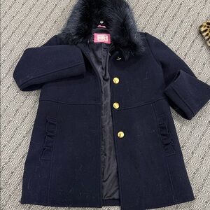 Crewcuts Navy Pea Coat with Faux Fur Collar